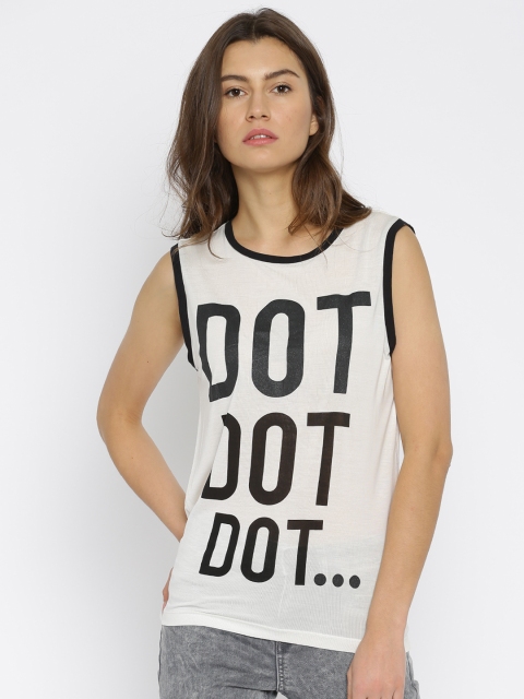 

Vero Moda Women Off-White & Black Printed T-shirt