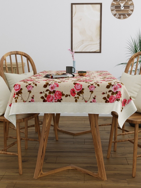

Clasiko Beige & Pink Floral Printed 4-Seater Table Cover