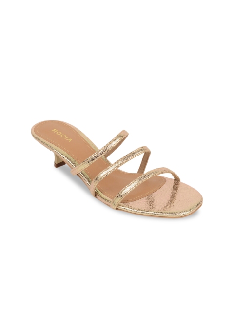 

Rocia Gold-Toned Textured Strappy Kitten Heel Sandal