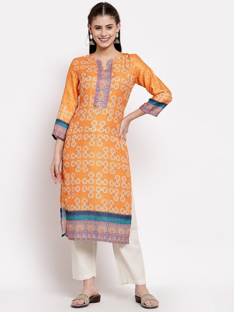 

Myshka Women Orange & Beige Ethnic Motifs Printed Kurta