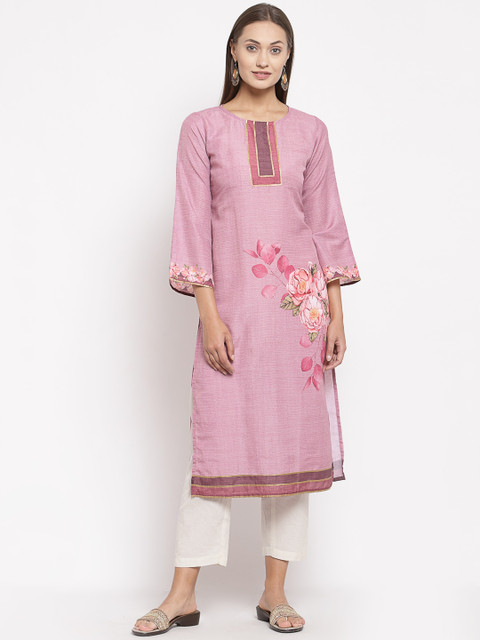 

Myshka Women Pink Floral Printed Kurta