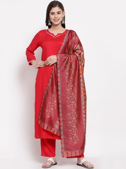 

Myshka Women Red Regular Pure Cotton Kurta with Trousers & With Dupatta