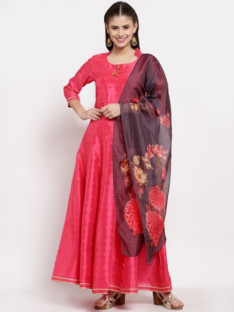 

Myshka Pink Floral Ethnic Anarkali Dress With Dupatta