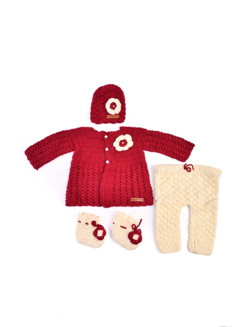 

The Original Knit Girls Maroon & Beige Sweater set with Pyjama with cap & Socks