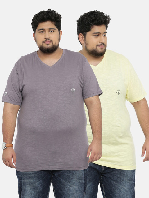 

Classic Polo Men Pack Of 2 Grey & Yellow V-Neck Slim Fit T-shirt