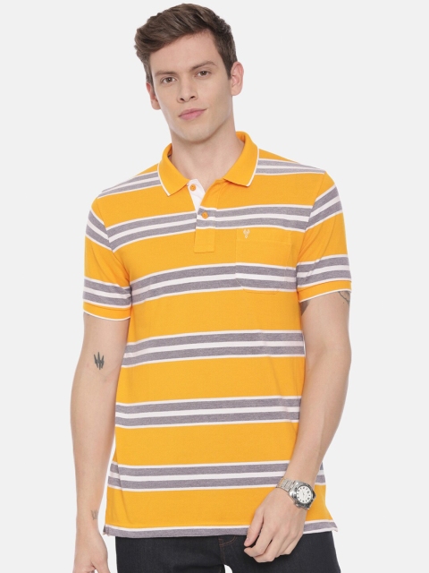 

Classic Polo Men Yellow & White Striped Polo Collar Slim Fit T-shirt