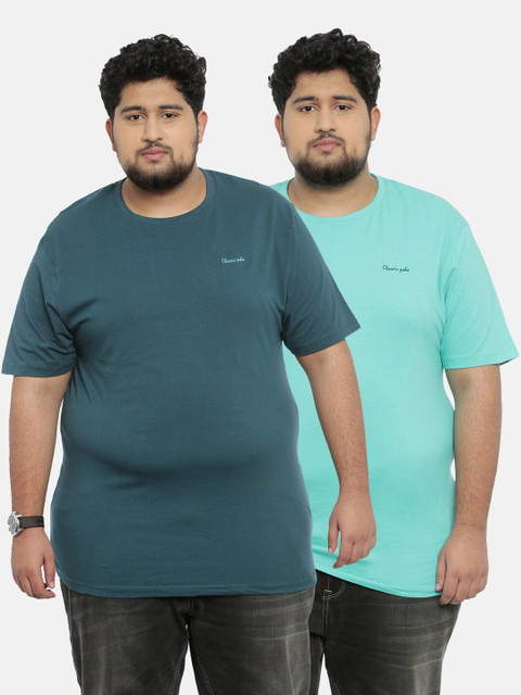 

Classic Polo Men Pack Of 2 Green & Olive Green Slim Fit T-shirt