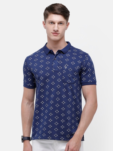 

Classic Polo Men Blue Printed Polo Collar Slim Fit T-shirt