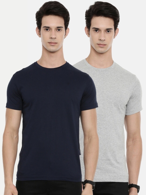 

Classic Polo Men Pack Of 2 Navy Blue & Grey Slim Fit T-shirt