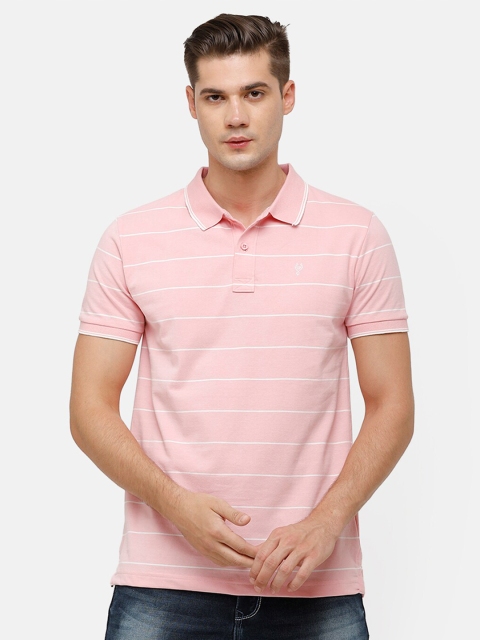 

Classic Polo Men Pink & White Striped Polo Collar Slim Fit T-shirt