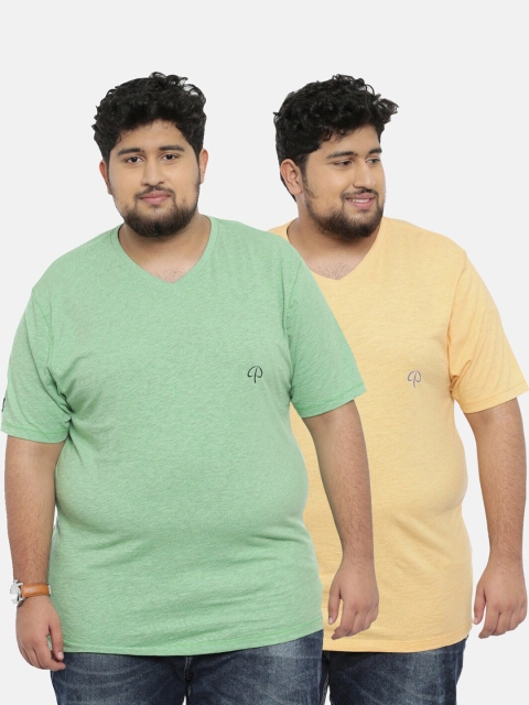 

Classic Polo Men Pack Of 2 Green & Yellow V-Neck Slim Fit T-shirt