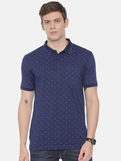 

Classic Polo Men Navy Blue Printed Polo Collar Slim Fit T-shirt