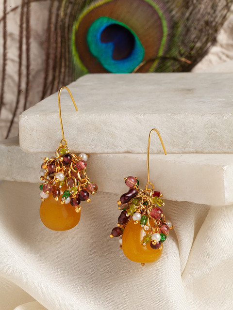 

DUGRISTYLE Gold Plated Yellow Contemporary Drop Earrings