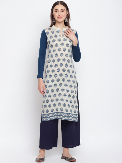 

IMARA Women Blue & Beige Ethnic Motifs Printed Kurta