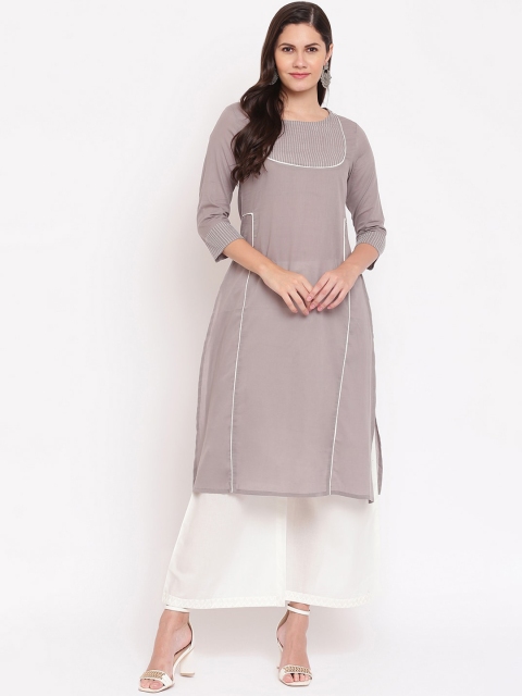 

IMARA Women Beige Thread Work Liva Kurta