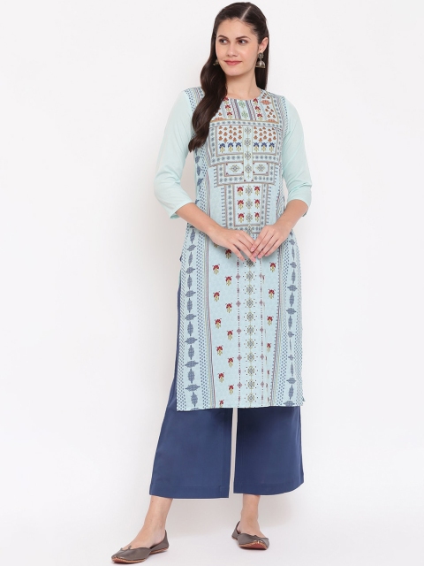 

IMARA Women Blue Ethnic Motifs Printed Kurta