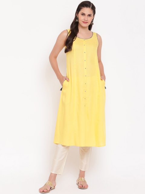 

IMARA Women Yellow Thread Work Kurta