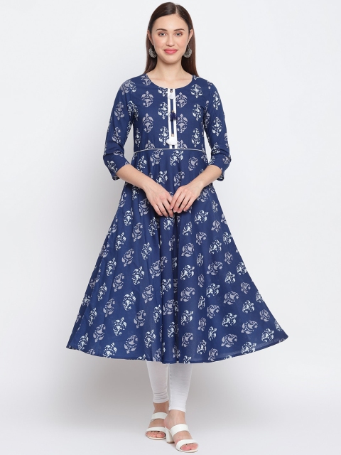 

IMARA Women Blue & White Floral Printed Anarkali Kurta