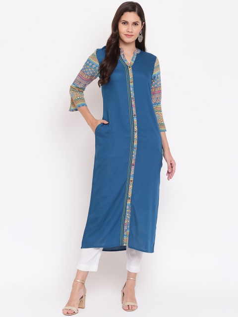 

IMARA Women Blue Embroidered Liva Kurta
