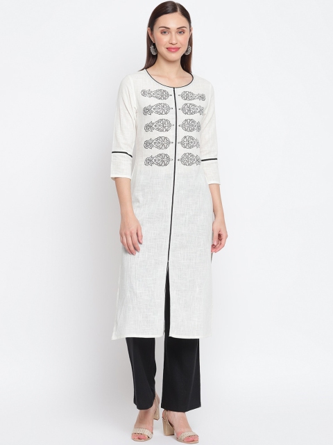 

IMARA Women Off White Floral Kurta