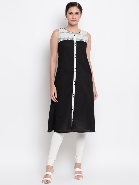 

IMARA Women Black Printed Kurta