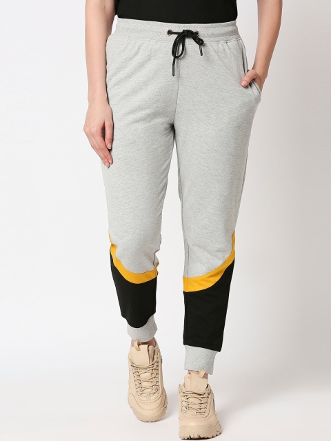 

Bewakoof Women Grey & Black Colourblocked Straight-Fit Cotton Joggers