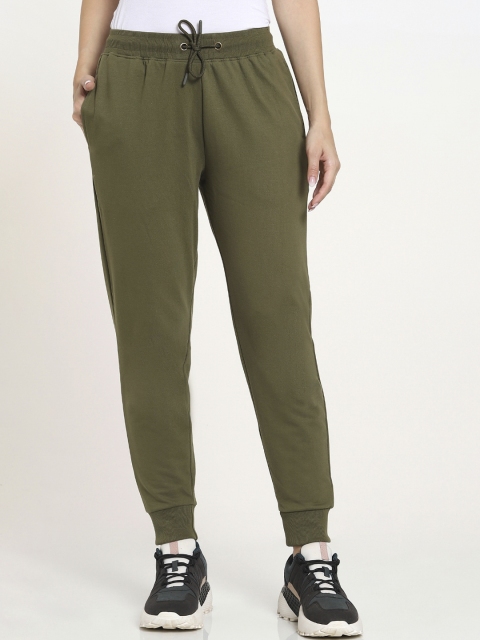 

Bewakoof Women Olive Green Solid Cotton Straight-Fit Joggers