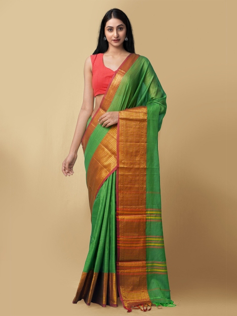 

Unnati Silks Green & Gold-Toned Woven Design Pure Cotton Narayan Peth Saree