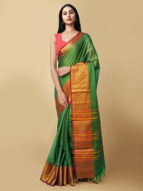 

Unnati Silks Green & Magenta Zari Pure Cotton Narayan Peth Saree