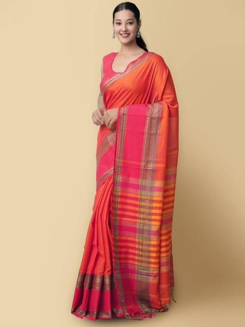 

Unnati Silks Orange & Pink Zari Pure Cotton Kanjeevaram Saree