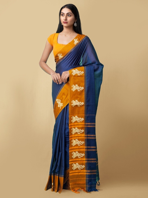 

Unnati Silks Blue & Orange Pure Cotton Kanjeevaram Saree