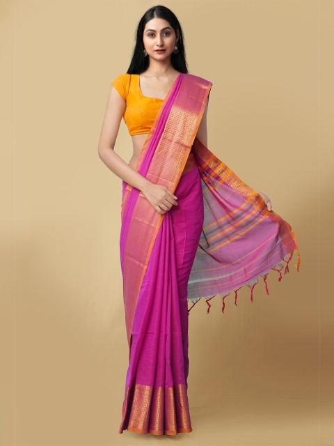 

Unnati Silks Pink & Gold-Toned Woven Design Pure Cotton Narayan Peth Saree