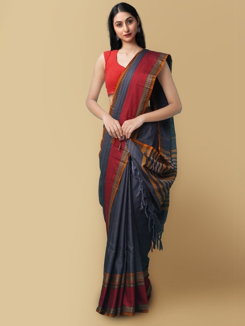 

Unnati Silks Blue & Red Woven Design Pure Cotton Kanjeevaram Saree