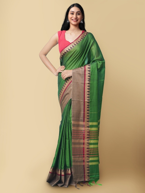 

Unnati Silks Green & Brown Pure Cotton Kanjeevaram Saree