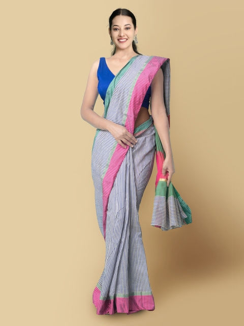 

Unnati Silks Women White & Pink Chanderi Art Silk Saree