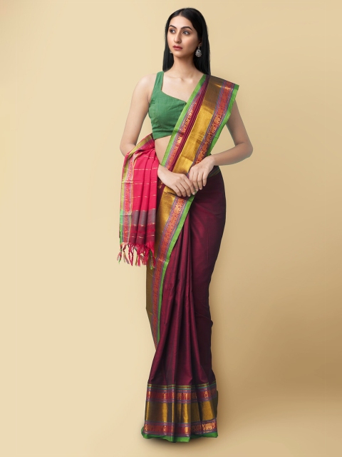 

Unnati Silks Maroon & Green Woven Design Pure Cotton Narayan Peth Saree