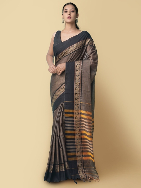 

Unnati Silks Grey & Black Woven Design Pure Cotton Kanjeevaram Saree