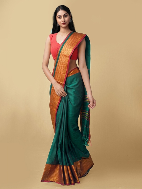 

Unnati Silks Green & Maroon Pure Cotton Narayan Peth Saree