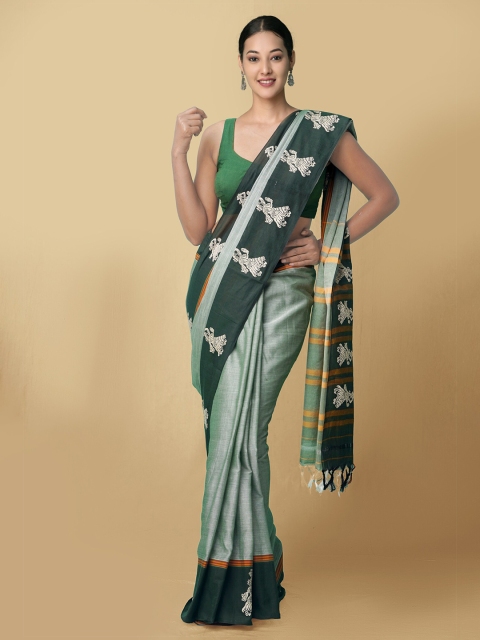 

Unnati Silks Women Sea Green & Off white Pure Handloom Kanchi Cotton Sustainable Saree