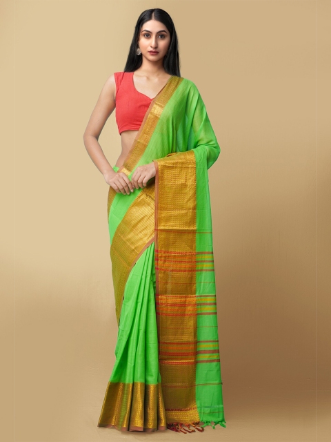 

Unnati Silks Green & Red Zari Pure Cotton Narayan Peth Saree