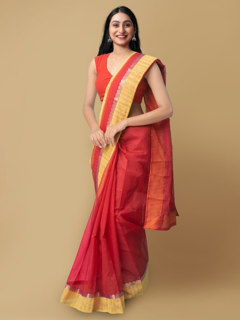 

Unnati Silks Women Red & Beige Chanderi Art Silk Saree