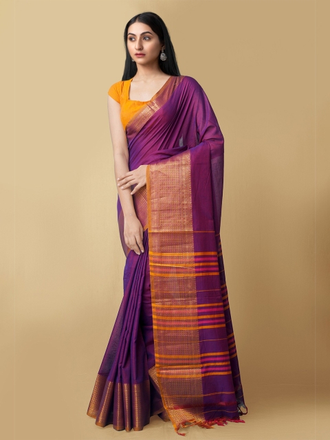 

Unnati Silks Purple & Gold Pure Cotton Narayan Peth Saree