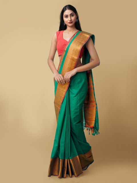 

Unnati Silks Women Green & Blue Pure Handloom Narayanpet Cotton Sustainable Saree