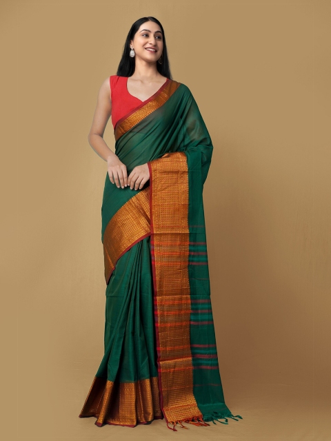 

Unnati Silks Green & Red Woven Design Pure Cotton Narayan Peth Saree
