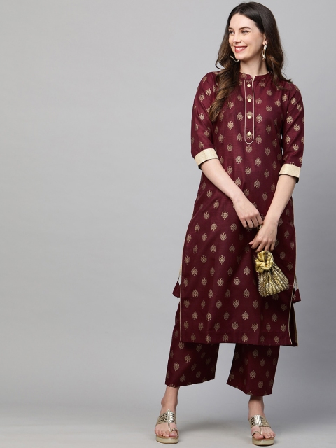 

KALINI Women Maroon & Gold-Toned Ethnic Motifs Printed Kurta with Palazzos