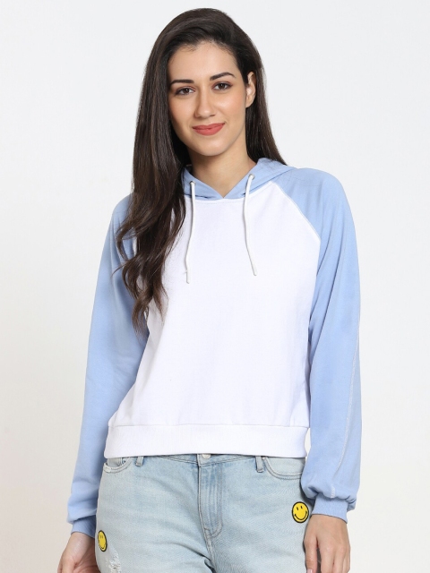 Bewakoof Women Blue Colourblocked Hooded Sweatshirt
