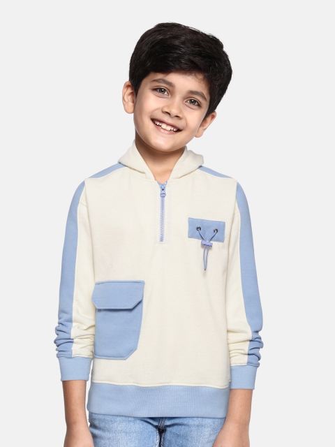 

GOJI Kids Blue & Cream-Coloured Colourblocked Hooded Sweatshirt