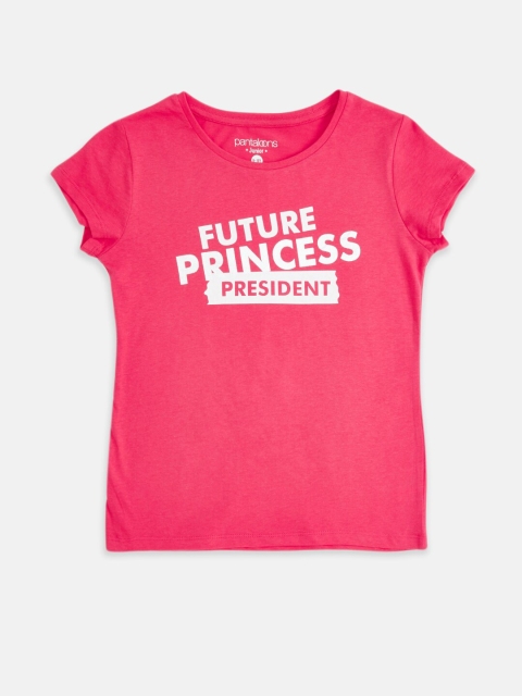 

Pantaloons Junior Girls Pink & White Typography Printed T-shirt