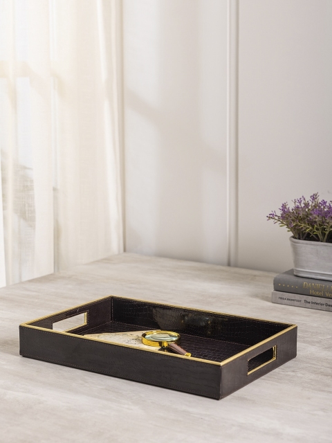 

Pure Home and Living Brown & Gold-Toned Crocodile-Skin Textured Rectangular Marco Tray