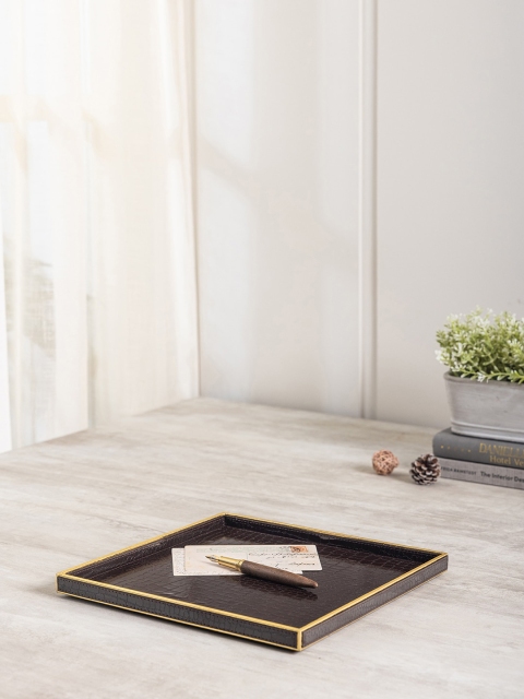 

Pure Home and Living Unisex Gold & Brown Solid Square Serving Tray